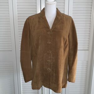 Elisabeth by Liz Claiborne Caramel Brown Suede Shirt Jacket Shacket Plus Size 1